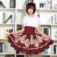 Sweet Mori Girl High Waist Skirt Musha Printed Lolita Short Skirt with Ruffles
