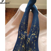 Jumping Note ~ Sweet Melody Printed Lolita Pantyhose Gold Stamped Patterned Tights