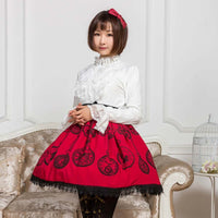 Sweet Mori Girl Deep Red Pocket Watch Printed Short Skirt for Summer