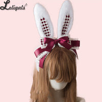 LOLITA Handmade Rabbit Ears Headband KC Multicolored Cute Plaid Cosplay Hairband