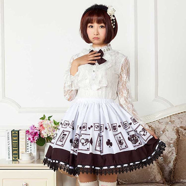 Cute Japanese Poker Card Printed Brown Sweet Lolita Skirt for Girl