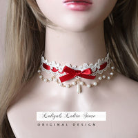 Sweet Lolita Chocker Necklace Cute Bowknot Chocker with Beaded Chain