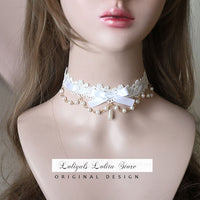 Sweet Lolita Chocker Necklace Cute Bowknot Chocker with Beaded Chain