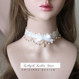 Sweet Lolita Chocker Necklace Cute Bowknot Chocker with Beaded Chain
