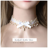 Sweet Lolita Chocker Necklace Cute Bowknot Chocker with Beaded Chain