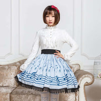 Sweet Mori Girl Light Sky Blue Music Note Printed Short Skirt for Summer