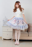 Lovely Sweet Blue Anime Character Printed Pleated Lolita Skirt for Girl with Lace Trimming