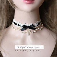 Sweet Lolita Chocker Necklace Cute Bowknot Chocker with Beaded Chain