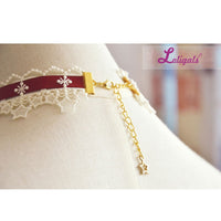 Sweet Lolita Lace Choker with Bowknot Cute Necklace with Beaded Chain