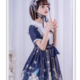 Little Prince ~ Sweet Short Sleeve Lolita Dress Pointed Collar Chiffon Party Dress