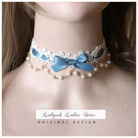 Sweet Lolita Chocker Necklace Cute Bowknot Chocker with Beaded Chain