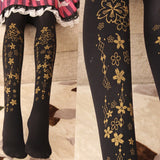 Sweet Sakura Printed Lolita Pantyhose Mori Girl Tights for Women Red/ White/ Black