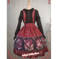 Sweet Female Chiffon Suspender Skirt Alice Wonderland Series Printed Midi Skirt by Strawberry Witch
