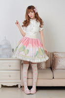 Sweet Pink Dream of Spring Printed Cute Girl's Short Pleated Lolita Skirt with Lace Trimming