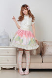 Sweet Pink Dream of Spring Printed Cute Girl's Short Pleated Lolita Skirt with Lace Trimming