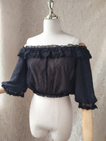 Sweet Women's Off the Shoulder Crop Top Bishop Sleeve Dotted Sheer Chiffon Blouse for Summer