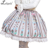 Sweet Mori Girl Alice and Coffee Mug Printed Short Skirt for Summer