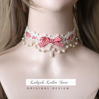 Sweet Lolita Chocker Necklace Cute Bowknot Chocker with Beaded Chain