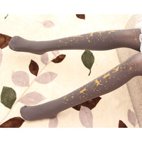 Starry Night Playing Cat ~ Sweet Printed Lolita Pantyhose Gold Stamped Patterned Tights