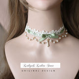 Sweet Lolita Chocker Necklace Cute Bowknot Chocker with Beaded Chain
