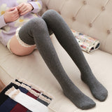 Cute Twist Pattern Cotton Thigh High Stockings Lace Trimmed Over Knee Stockings 5 Colors