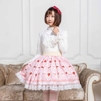 Sweet Strawberry and Heart Printed Short Skirt Cute Mori Girl A line Skirt