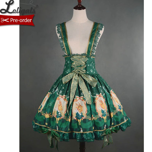 X'mas Deer ~ Lovely Rhinedeer Printed Lolita Jumper Skirt with Straps