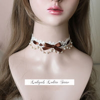 Sweet Lolita Chocker Necklace Cute Bowknot Chocker with Beaded Chain