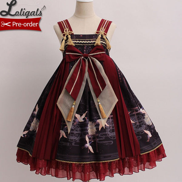 Returning Crane ~ Printed Kimono Style Lolita JSK Dress by Alice Girl ~ Pre-order