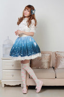 The Spirit of Night Sweet Lolita Floral and Angel Printed Pleated Lace Skirt with Ruffles