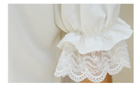 Sweet Lolita Shirt Short Puff Sleeve Flower Embroidered Peter Pan Collar White Ruffle Blouse for Ladies
