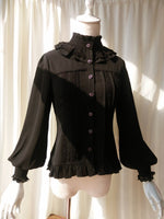 Vintage Women's Chiffon Blouse Sweet Long Lantern Sleeve High Collar Shirt with Lace Detailing