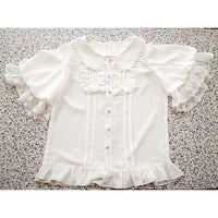 Sweet Short Lantern Sleeve Female Chiffon Blouse Peter Pan Collar Button Down Shirt