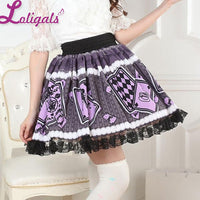 Sweet Purple Poker Card Printed Princess Pleated Girl's Lolita Skirt with Lace Trimming