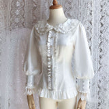 Sweet Thick Female Blouse Vintage Long Lantern Sleeve Striped Chiffon Shirt