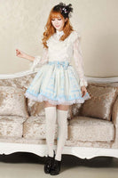 Sweet Lolita Princess Nightingale in Cage Printed Light Sky Blue A line Skirt with Lace Trim and Bow