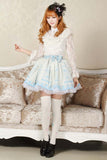 Sweet Lolita Princess Nightingale in Cage Printed Light Sky Blue A line Skirt with Lace Trim and Bow