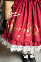 Alice in Wonderland Series Sweet Lolita OP Gold Glided Long Sleeve Shirt Dress