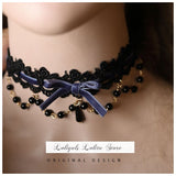 Sweet Lolita Chocker Necklace Cute Bowknot Chocker with Beaded Chain