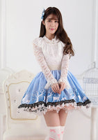 Light Sky Blue Sweet Christmas Reindeer and Tree Printed Lace Lolita Skirt for Lady