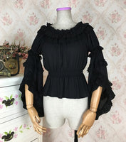 Sweet Women's Long Flare Sleeve Chiffon Blouse Vintage Off the Shoulder Top