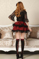 Academic Red Double Layered Tutu Skirt Punk Plaid Mini Skirt for Women