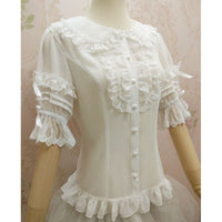 Sweet Women's Half Sleeve Chiffon Blouse Ruffled White Button Down Shirt by Yiliya