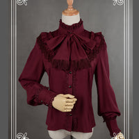 Vintage Women's Lolita Shirt Gothic Chiffon Ruffle Blouse Long Sleeve Blusas Black/White/Navy Blue/Burgundy
