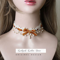 Sweet Lolita Chocker Necklace Cute Bowknot Chocker with Beaded Chain
