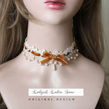 Sweet Lolita Chocker Necklace Cute Bowknot Chocker with Beaded Chain