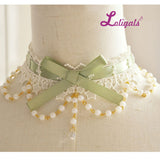 Sweet Lolita Lace Choker with Bowknot Cute Necklace with Beaded Chain