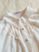 Women's Gothic Chiffon Button Down Blouse White/Black Lolita Shirt with Pointed Collar