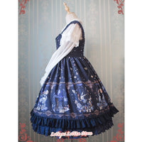 Sweet Lolita JSK Dress Alice Wonderland Series Printed Empire Waist Sleeveless Dress by Strawberry Witch