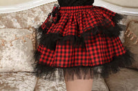 Academic Red Double Layered Tutu Skirt Punk Plaid Mini Skirt for Women